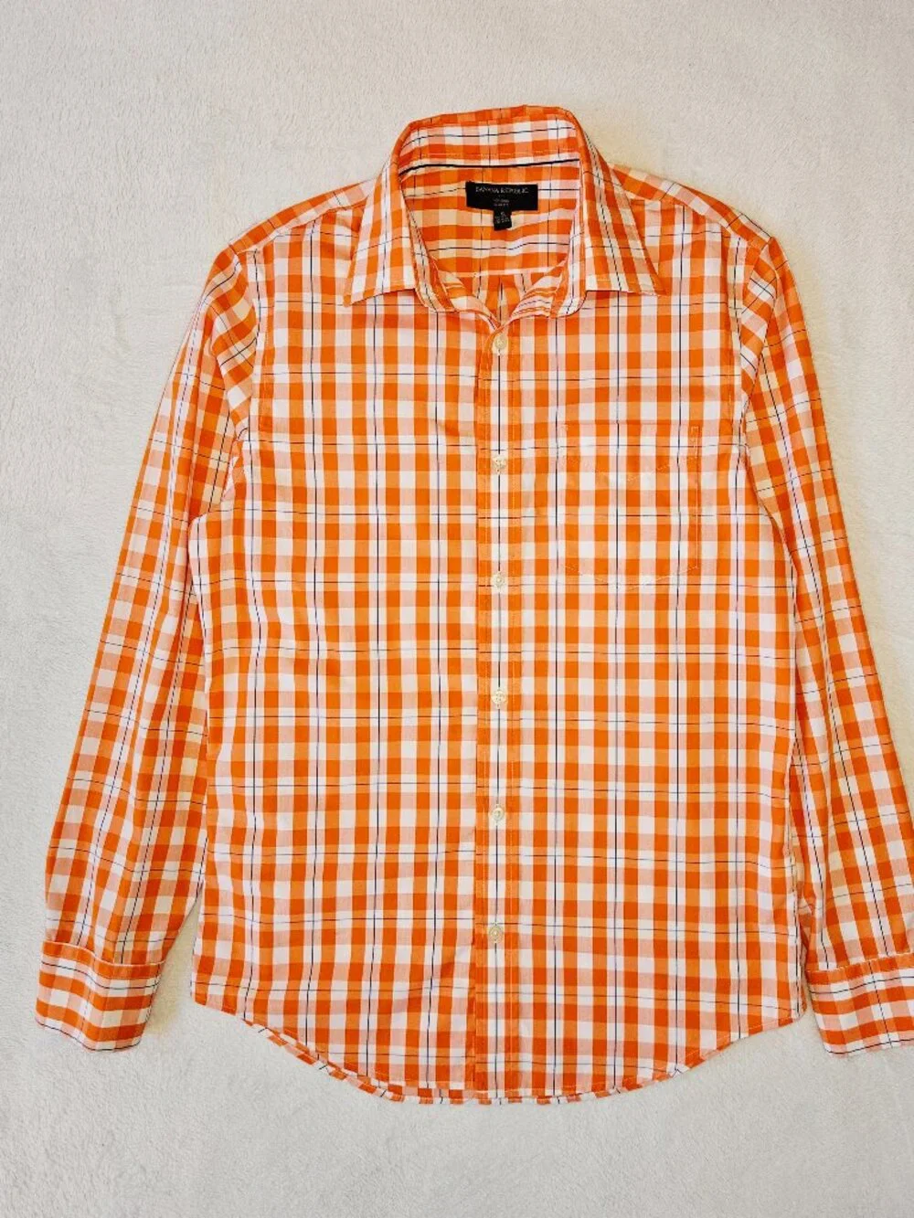 Banana Republic Men's Bundle Of 2 Plaid gingham Shirts Orange Green Slim Fit S